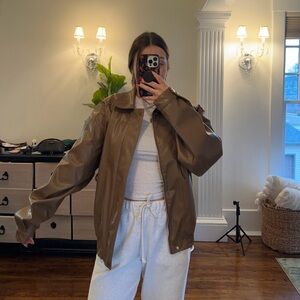 Faux leather aviator jacket